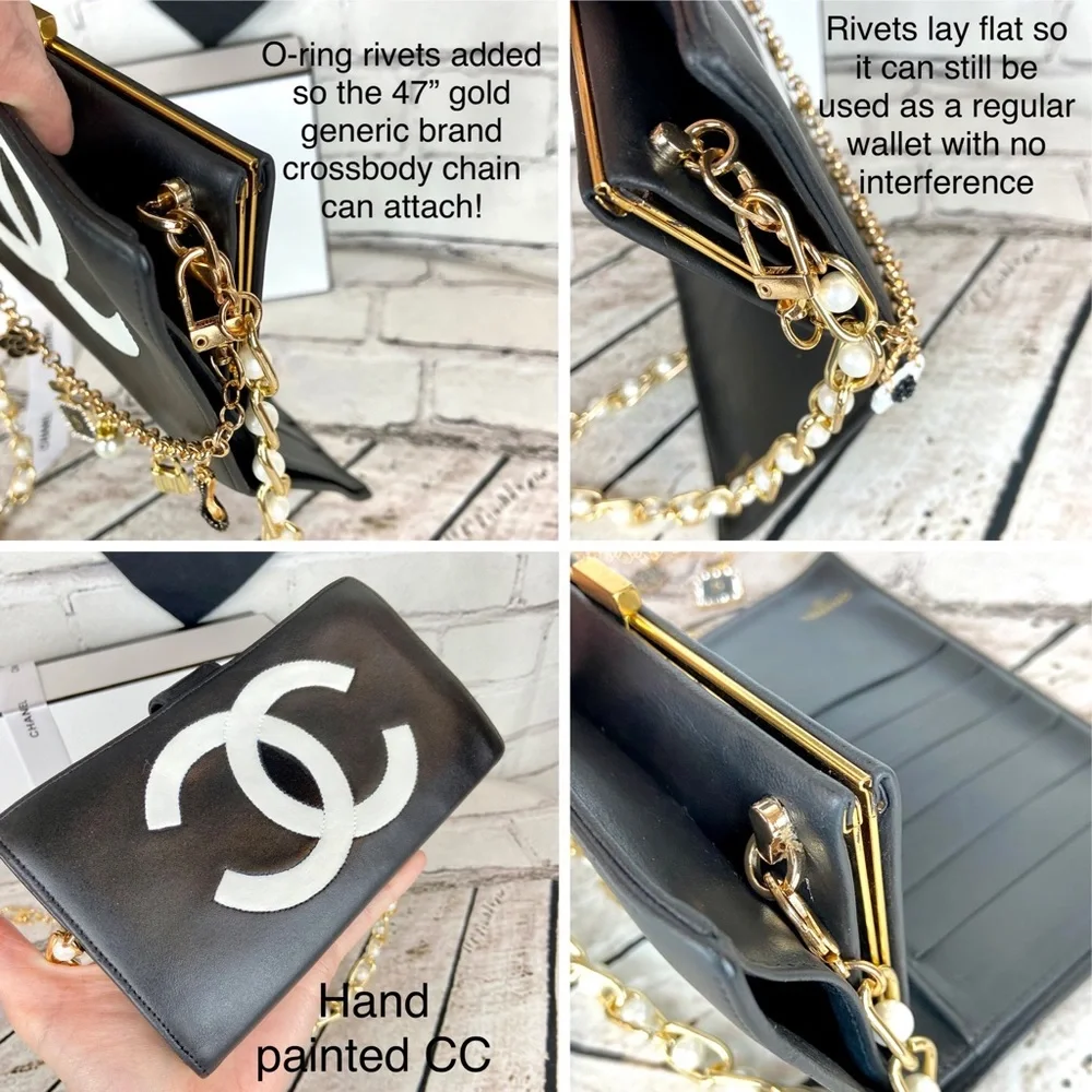 Chanel long wallet black leather crossbody custom with handmade bag charm - Picture 8 of 16